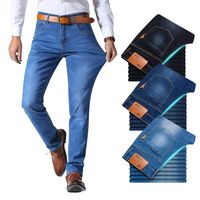 Brat Wang klasyczny styl mężczyźni marka Jeans Business Casual rozciągliwe dopasowanie spodnie jeansowe jasnoniebieskie czarne męskie